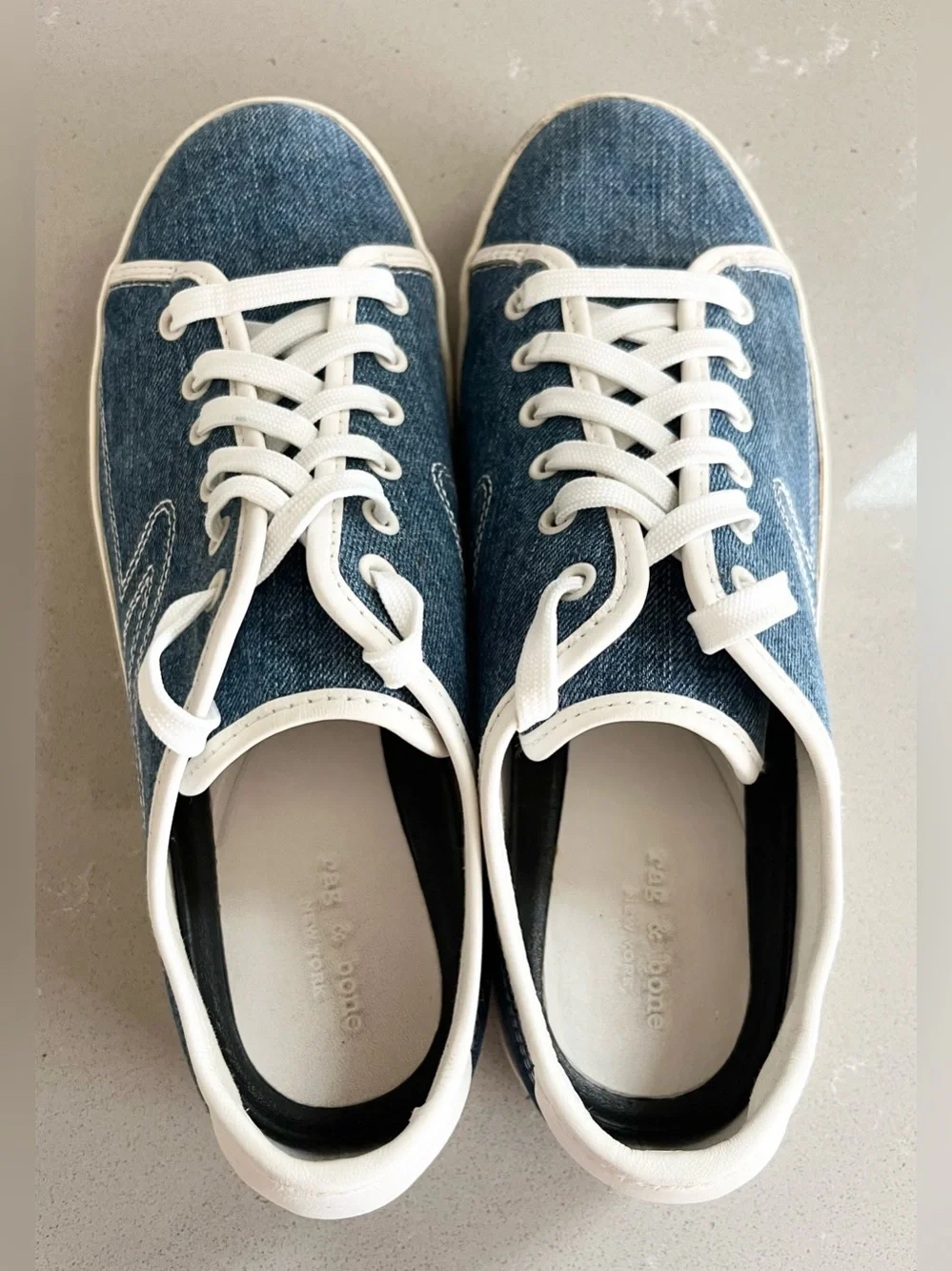 Rag & Bone Court Low Denim Sneakers Women's Shoes Blue Canvas Size 39.5 US 9.5